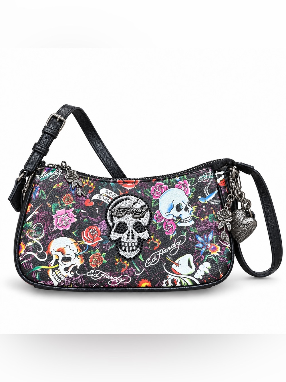 Ed Hardy Skull & Roses Tattoo Crossbody Bag NWT